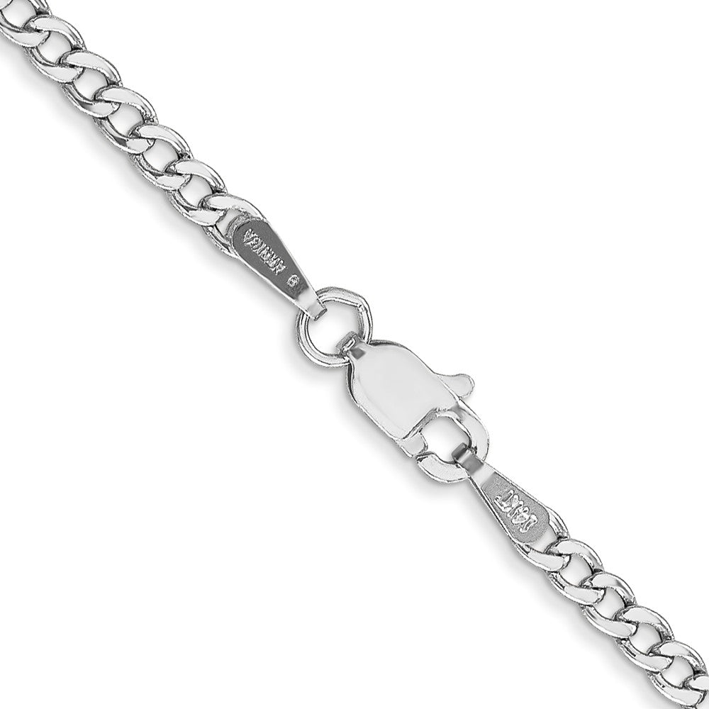 14K Weißgold 2.5mm Halbmassiv Panzer mit Karabinerverschluss Halskette
