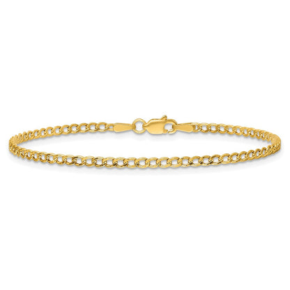 14K Gelbgold 2.5mm Halbmassiv Panzer mit Karabinerverschluss Gliederarmband
