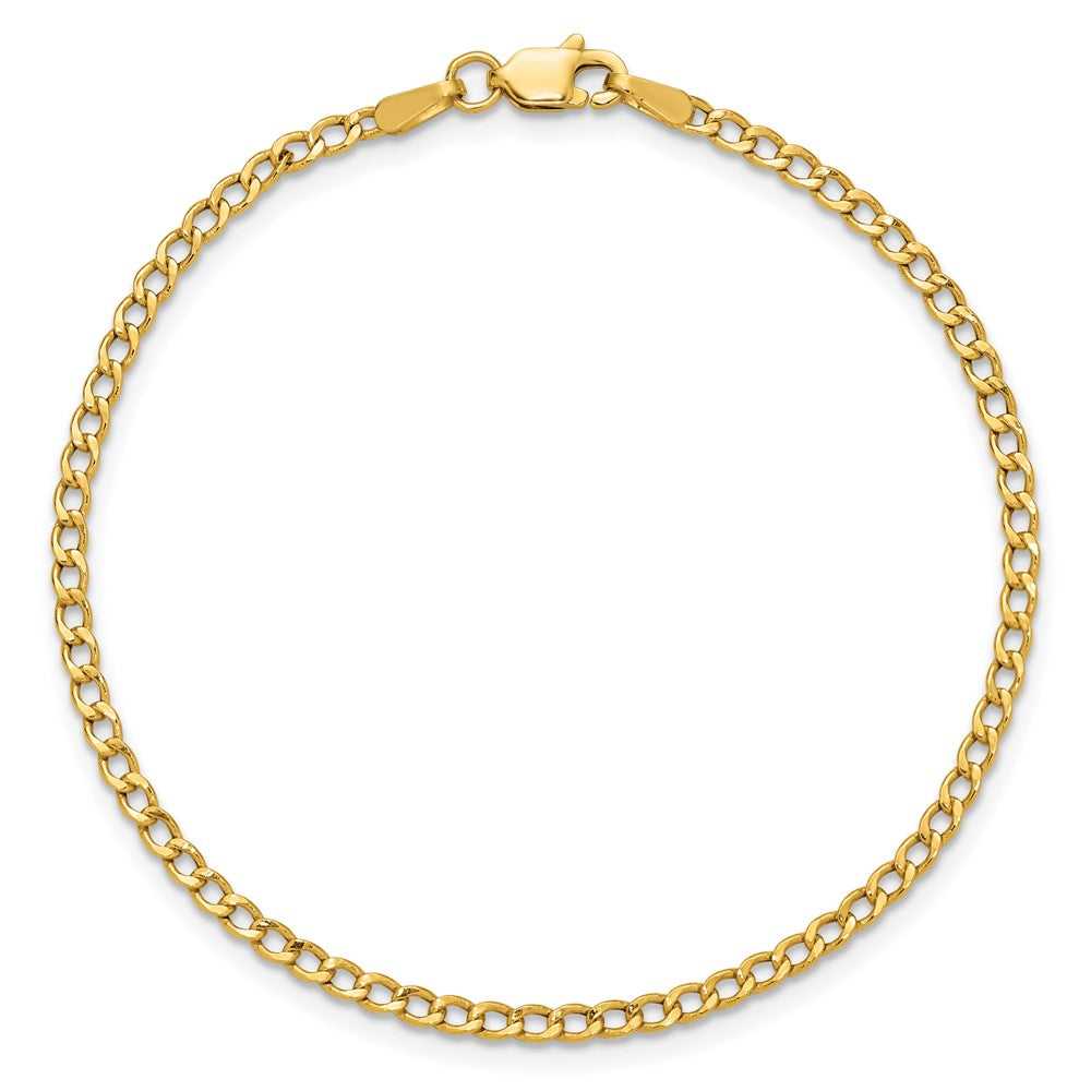 14K Gelbgold 2.5mm Halbmassiv Panzer mit Karabinerverschluss Gliederarmband