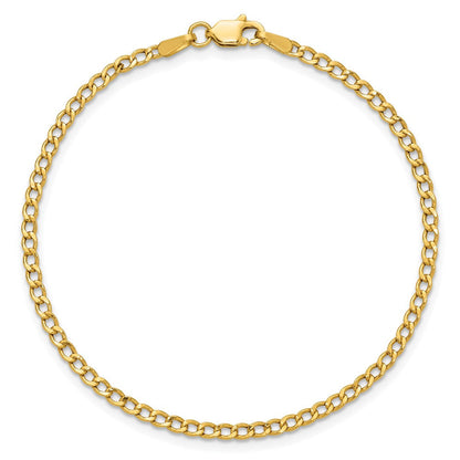 14K Gelbgold 2.5mm Halbmassiv Panzer mit Karabinerverschluss Gliederarmband
