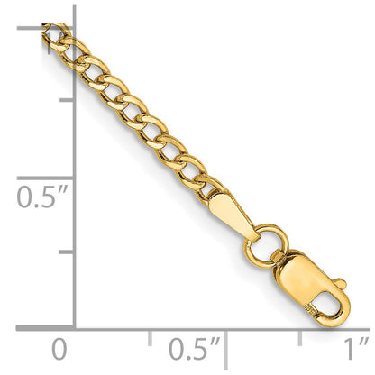 14K Gelbgold 2.5mm Halbmassiv Panzer mit Karabinerverschluss Kette Fußkettchen