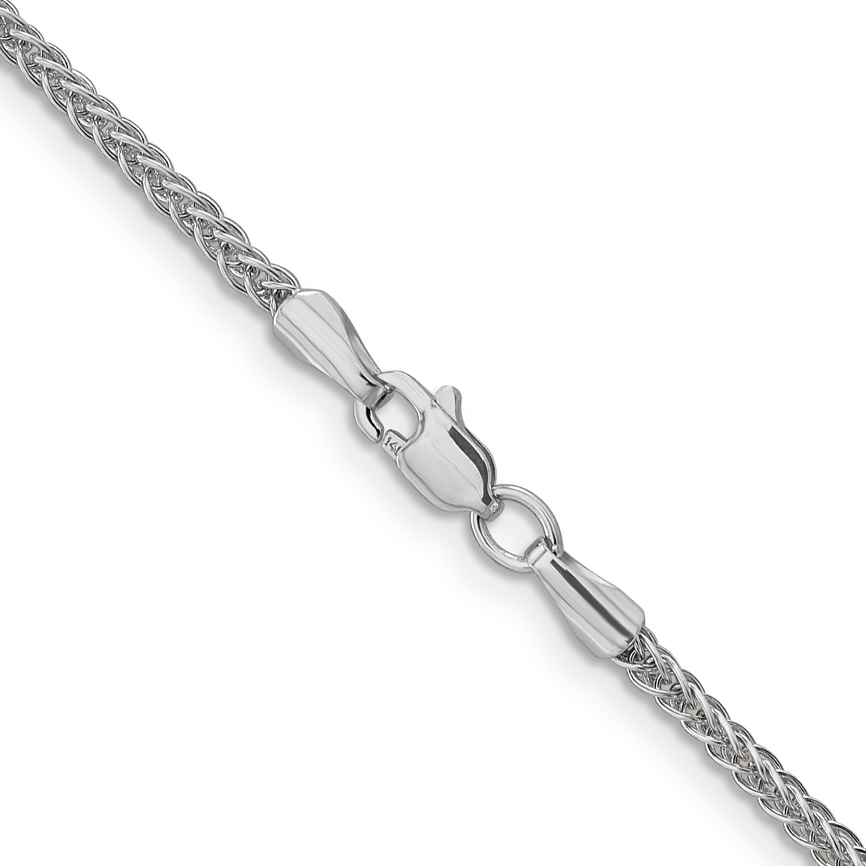 14K Weißgold 2mm Halbmassiv 3-wire Weizen mit Karabinerverschluss Halskette