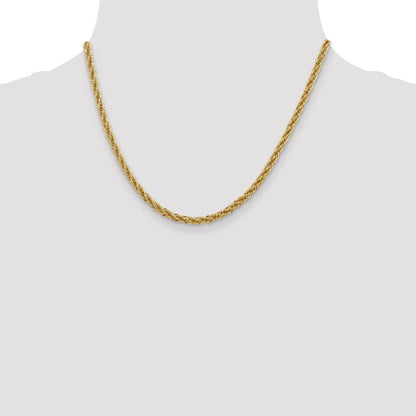 14K Gelbgold 3.3mm Diamantiert Halbmassiv mit Karabinerverschluss Halskette