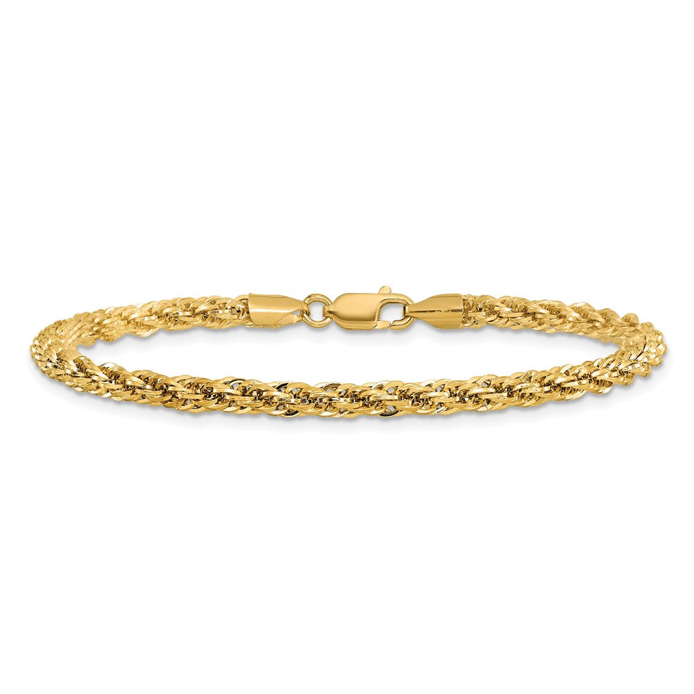 14K Gelbgold 3.3mm Diamantiert Halbmassiv mit Karabinerverschluss Gliederarmband