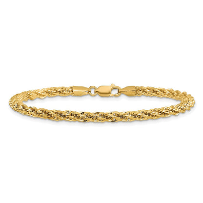 14K Gelbgold 3.3mm Diamantiert Halbmassiv mit Karabinerverschluss Gliederarmband