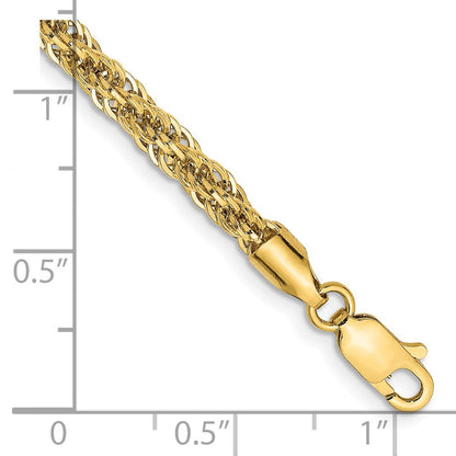 14K Gelbgold 3.3mm Diamantiert Halbmassiv mit Karabinerverschluss Gliederarmband