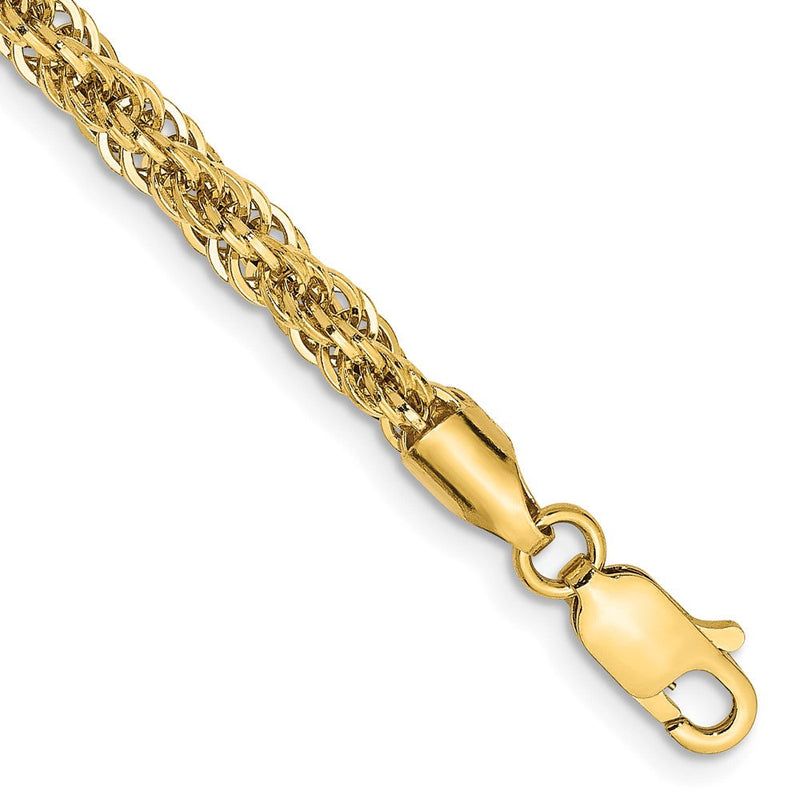 14K Gelbgold 3.3mm Diamantiert Halbmassiv mit Karabinerverschluss Gliederarmband