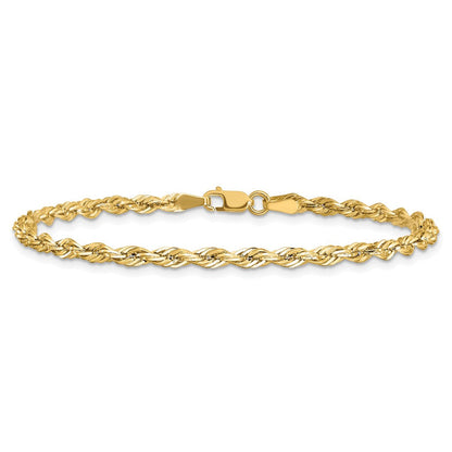14K Gelbgold 3mm Halbmassiv Kordel mit Karabinerverschluss Gliederarmband