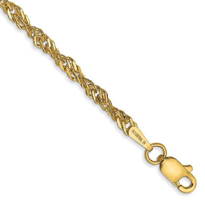 14K Gelbgold 2.75mm Leicht Singapurkette mit Karabinerverschluss Kette Fußkettchen
