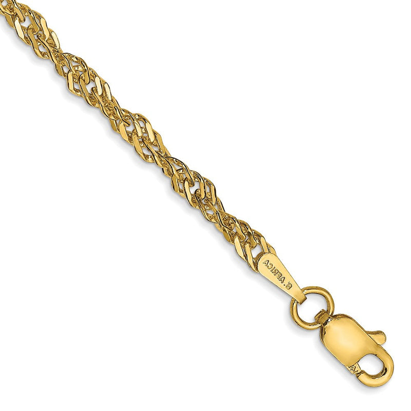 14K Gelbgold 2.75mm Leicht Singapurkette mit Karabinerverschluss Kette Fußkettchen