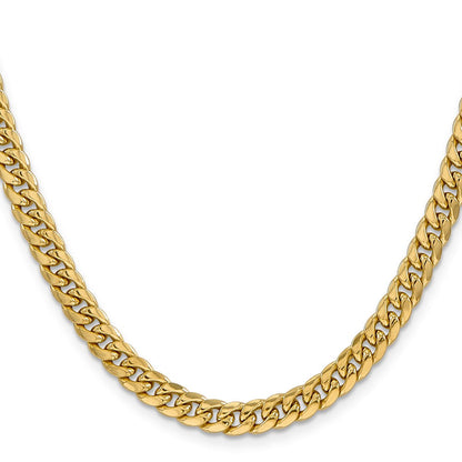 14K Gelbgold 6mm Halbmassiv Miami Kubanisch mit Karabinerverschluss Halskette