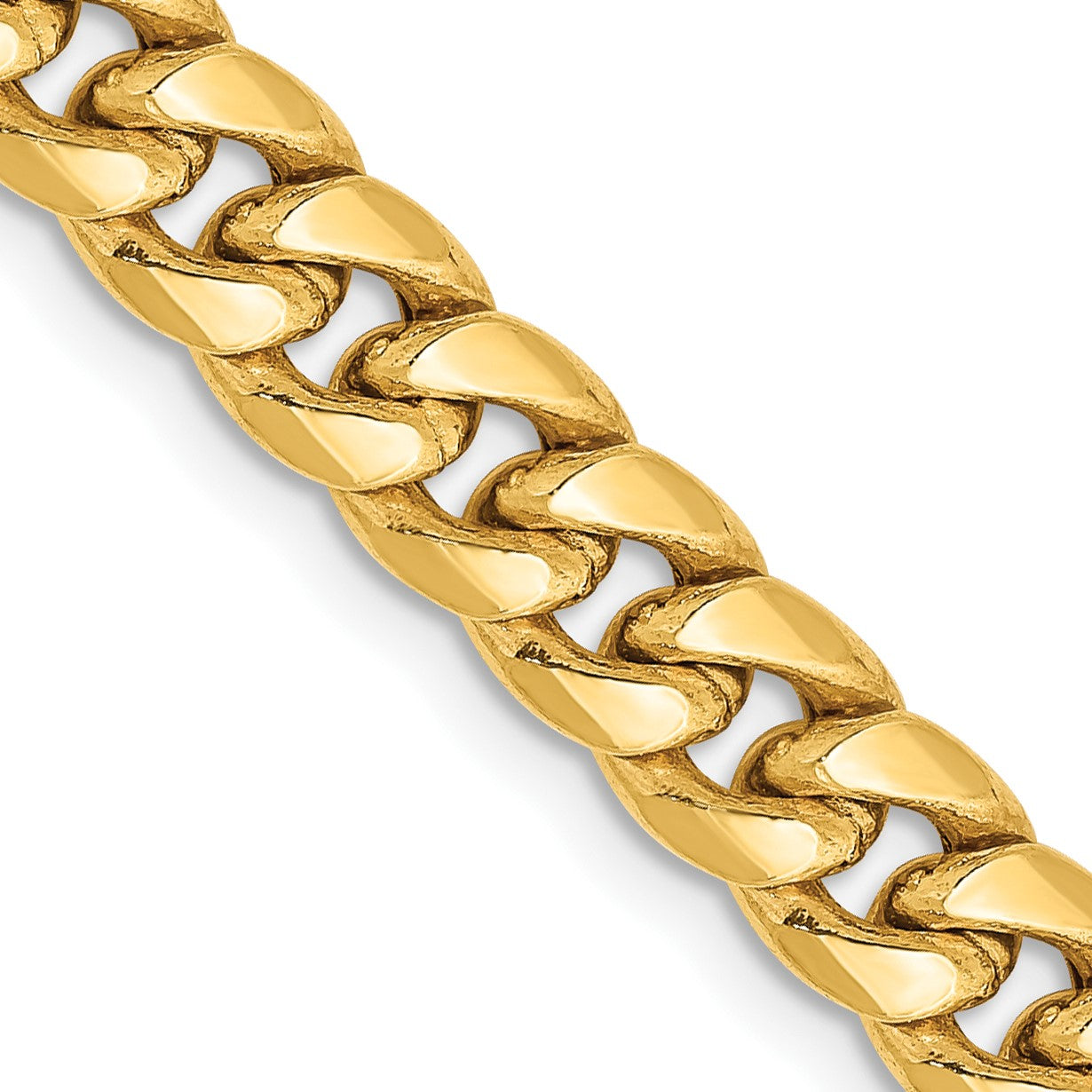 14K Gelbgold 6mm Halbmassiv Miami Kubanisch mit Karabinerverschluss Halskette