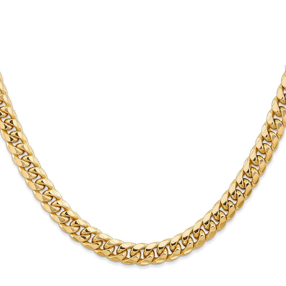 14K Gelbgold 6.75mm Halbmassiv Miami Kubanisch mit Karabinerverschluss Halskette