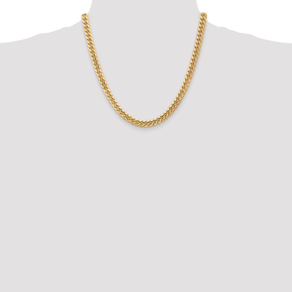 14K Gelbgold 6.75mm Halbmassiv Miami Kubanisch mit Karabinerverschluss Halskette