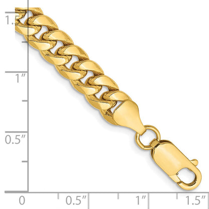 14K Gelbgold 6.75mm Halbmassiv Miami Kubanisch mit Karabinerverschluss Gliederarmband