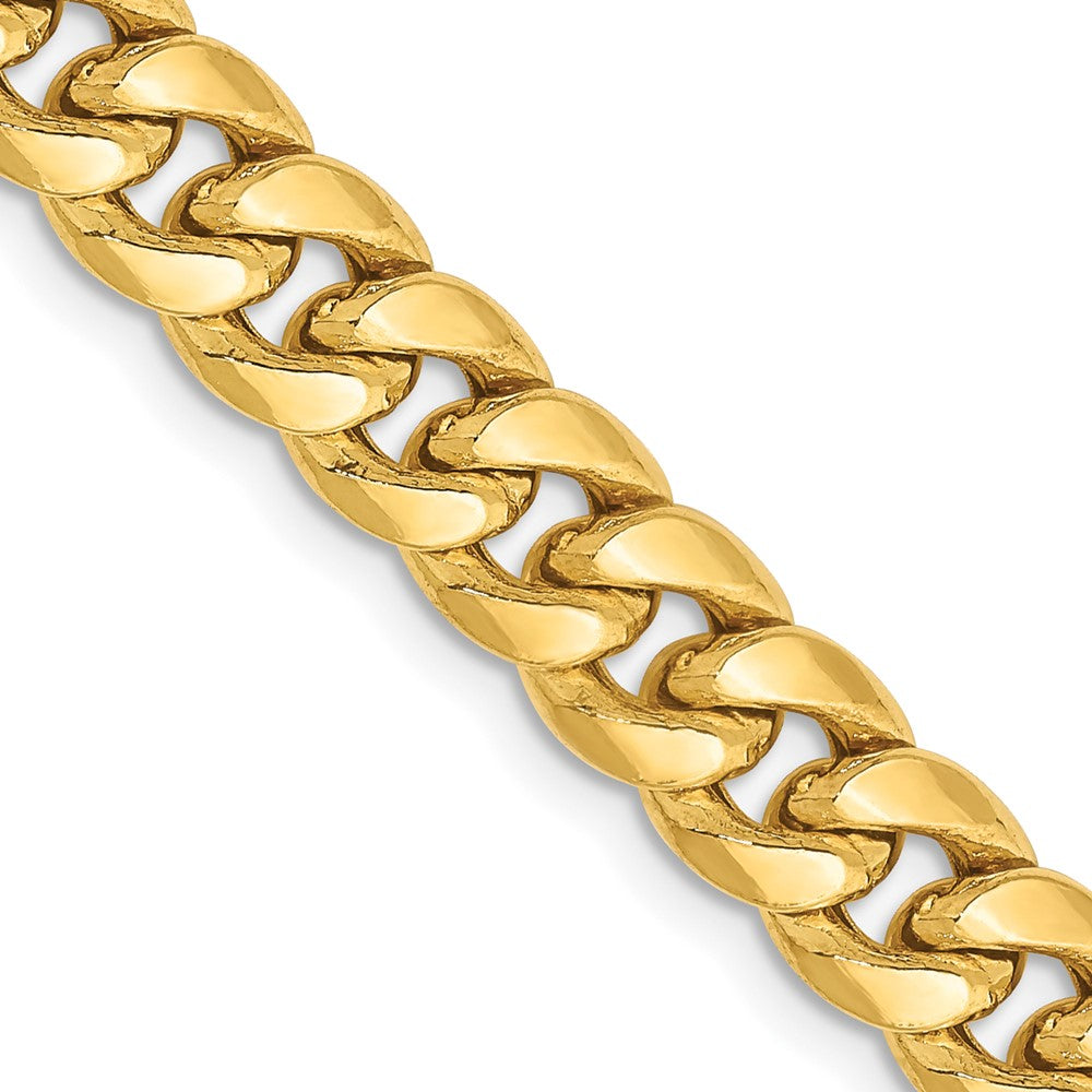 14K Gelbgold 6.75mm Halbmassiv Miami Kubanisch mit Karabinerverschluss Halskette