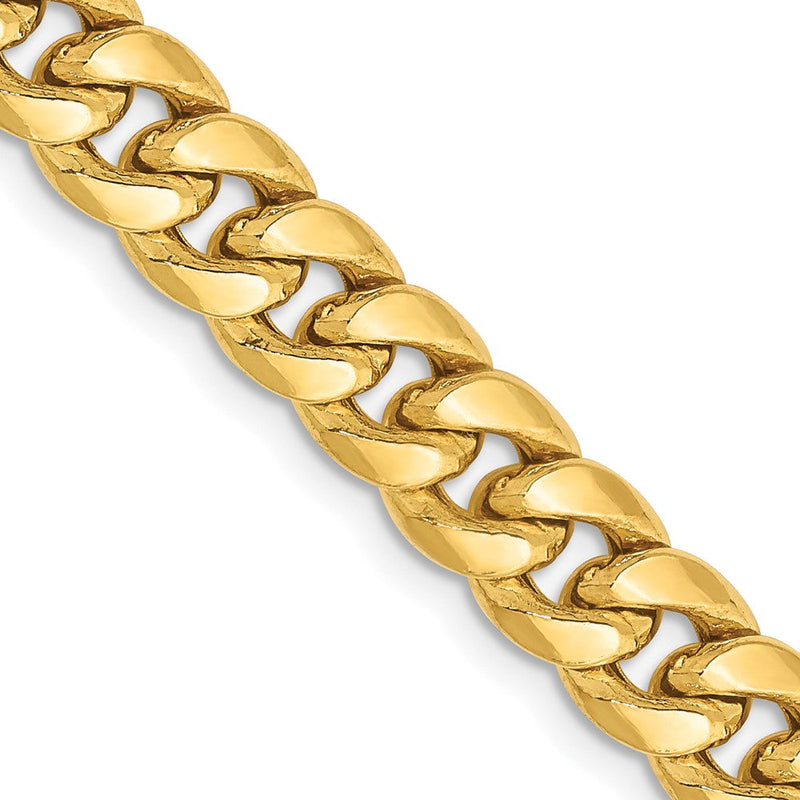14K Gelbgold 6.75mm Halbmassiv Miami Kubanisch mit Karabinerverschluss Halskette