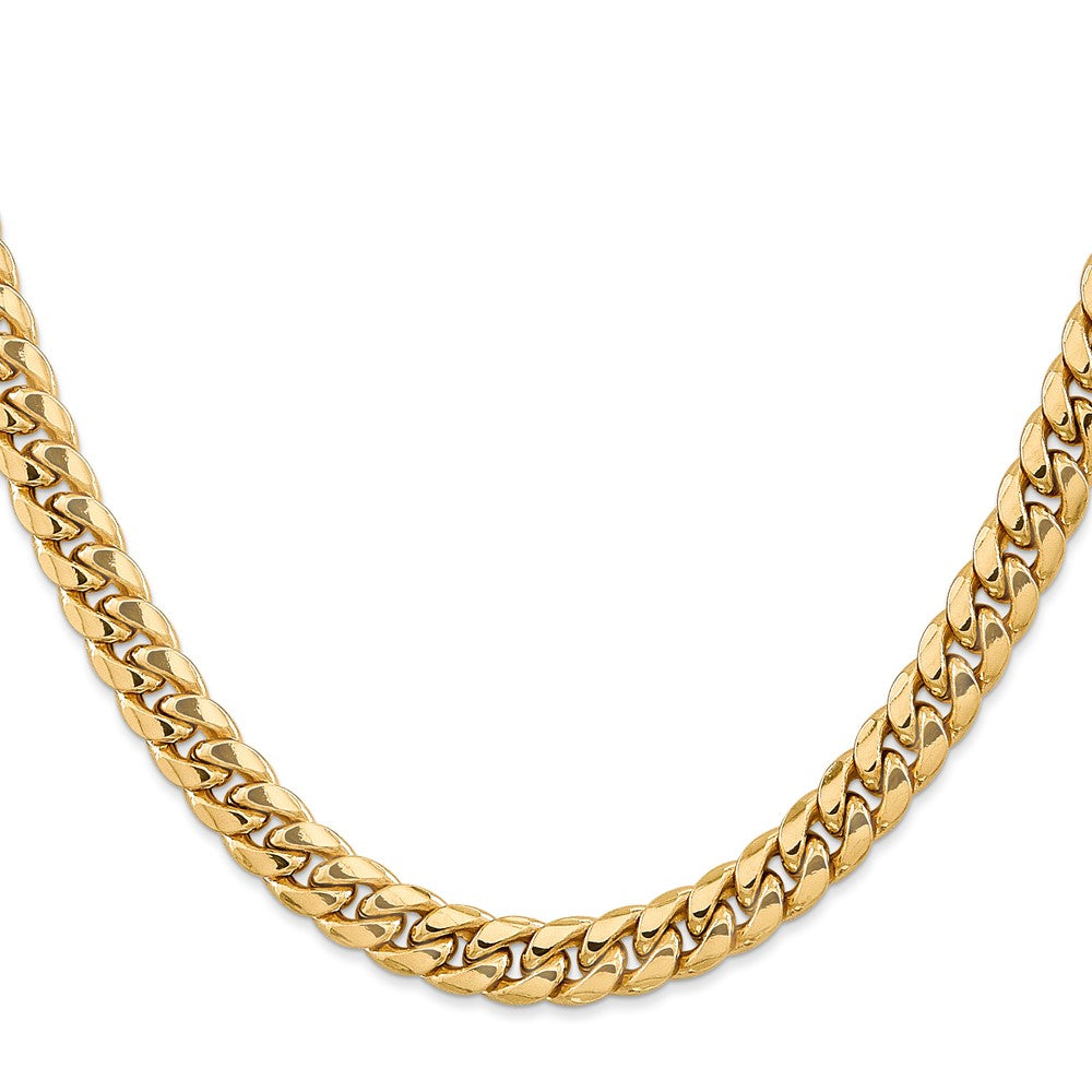 14K Gelbgold 7.3mm Halbmassiv Miami Kubanisch mit Karabinerverschluss Halskette