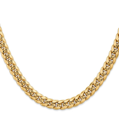 14K Gelbgold 7.3mm Halbmassiv Miami Kubanisch mit Karabinerverschluss Halskette
