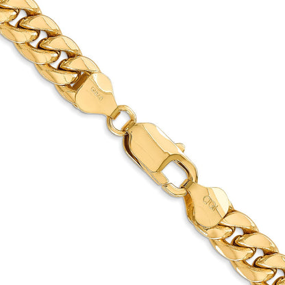 14K Gelbgold 7.3mm Halbmassiv Miami Kubanisch mit Karabinerverschluss Halskette