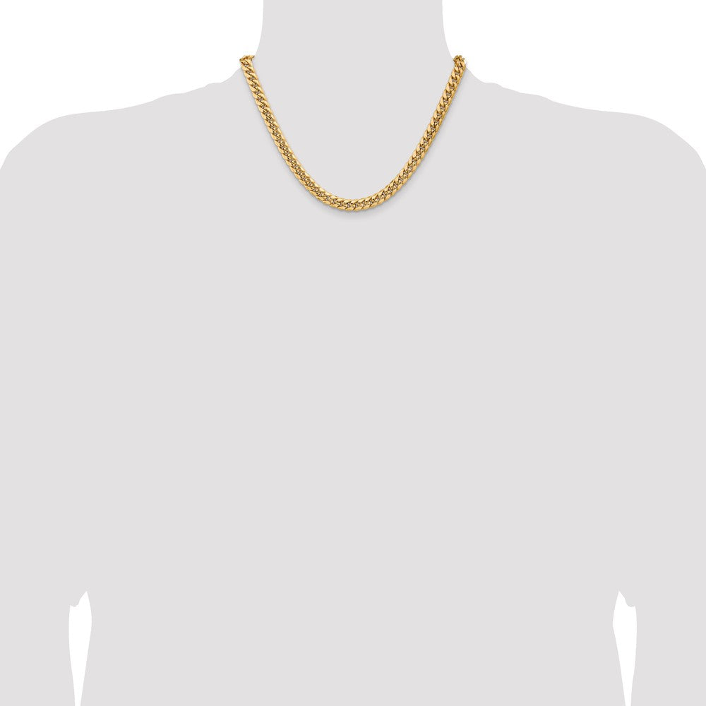 14K Gelbgold 7.3mm Halbmassiv Miami Kubanisch mit Karabinerverschluss Halskette