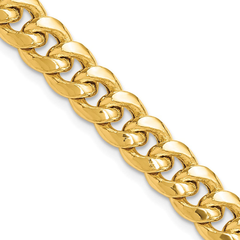 14K Gelbgold 7.3mm Halbmassiv Miami Kubanisch mit Karabinerverschluss Gliederarmband