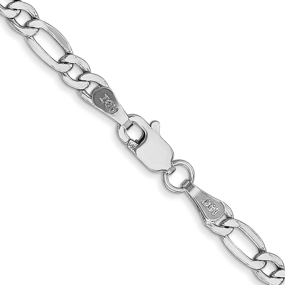 14K Weißgold 3.5mm Halbmassiv Figaro mit Karabinerverschluss Halskette