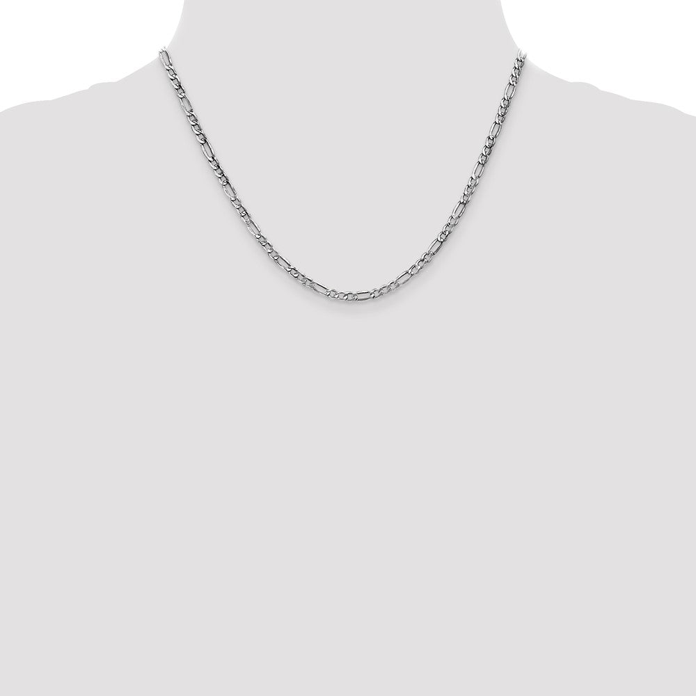 14K Weißgold 3.5mm Halbmassiv Figaro mit Karabinerverschluss Halskette