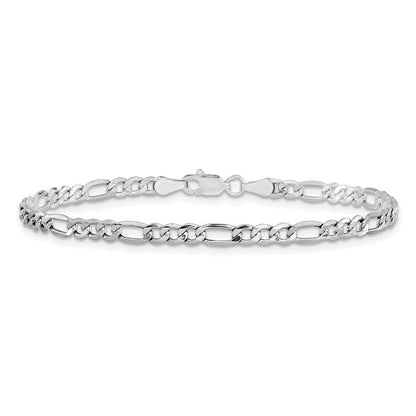 14K Weißgold 3.5mm Halbmassiv Figaro mit Karabinerverschluss Gliederarmband