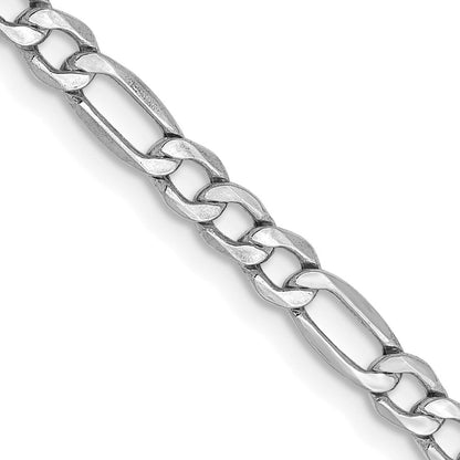 14K Weißgold 3.5mm Halbmassiv Figaro mit Karabinerverschluss Halskette