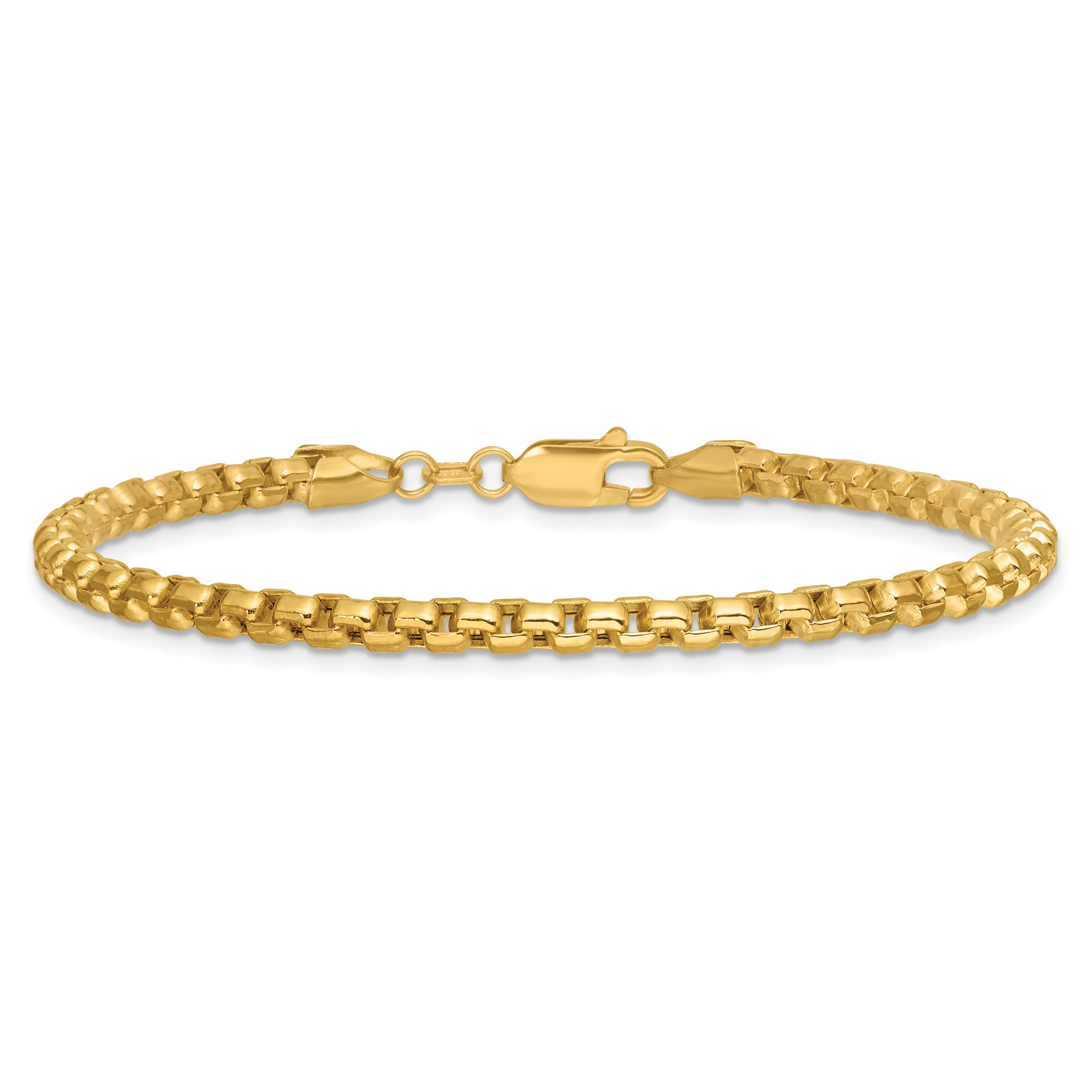 14K Gelbgold 3.6mm Halbmassiv Rund Venezianer mit Karabinerverschluss Gliederarmband