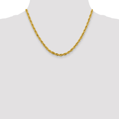 14K Gelbgold 4.25mm Halbmassiv Kordel mit Karabinerverschluss Halskette