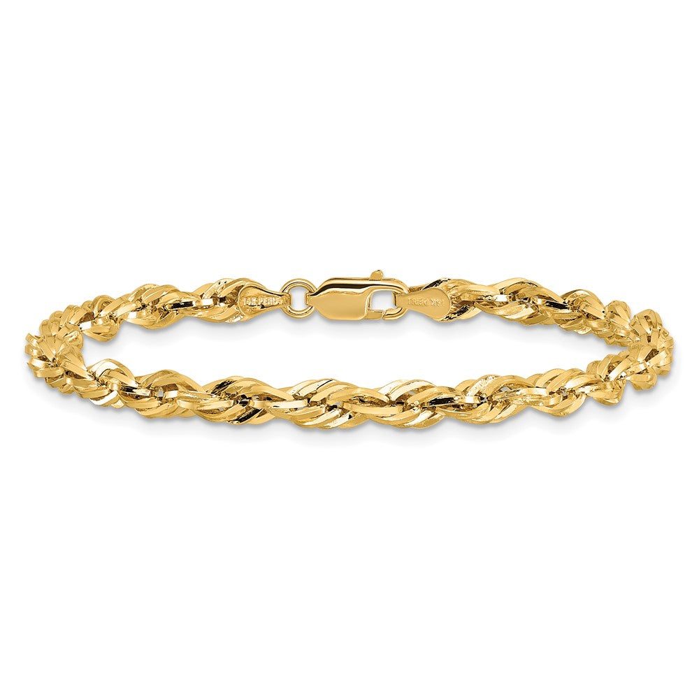 14K Gelbgold 4.25mm Halbmassiv Kordel mit Karabinerverschluss Gliederarmband
