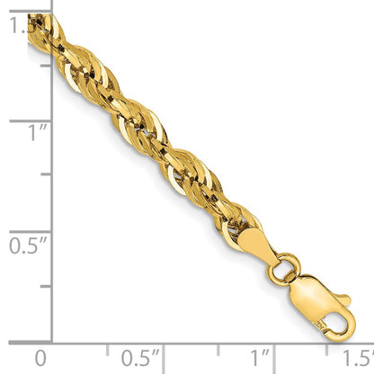 14K Gelbgold 4.25mm Halbmassiv Kordel mit Karabinerverschluss Gliederarmband