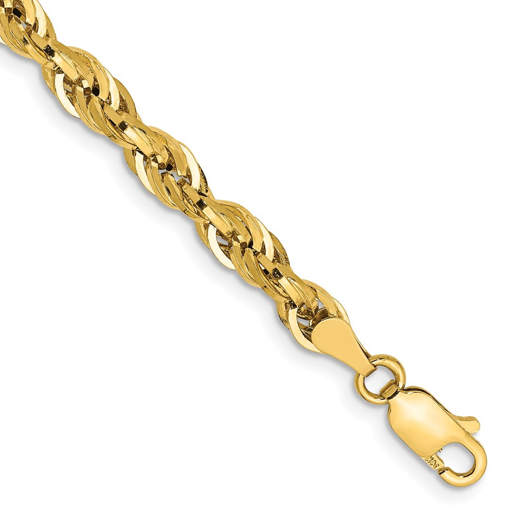 14K Gelbgold 4.25mm Halbmassiv Kordel mit Karabinerverschluss Gliederarmband
