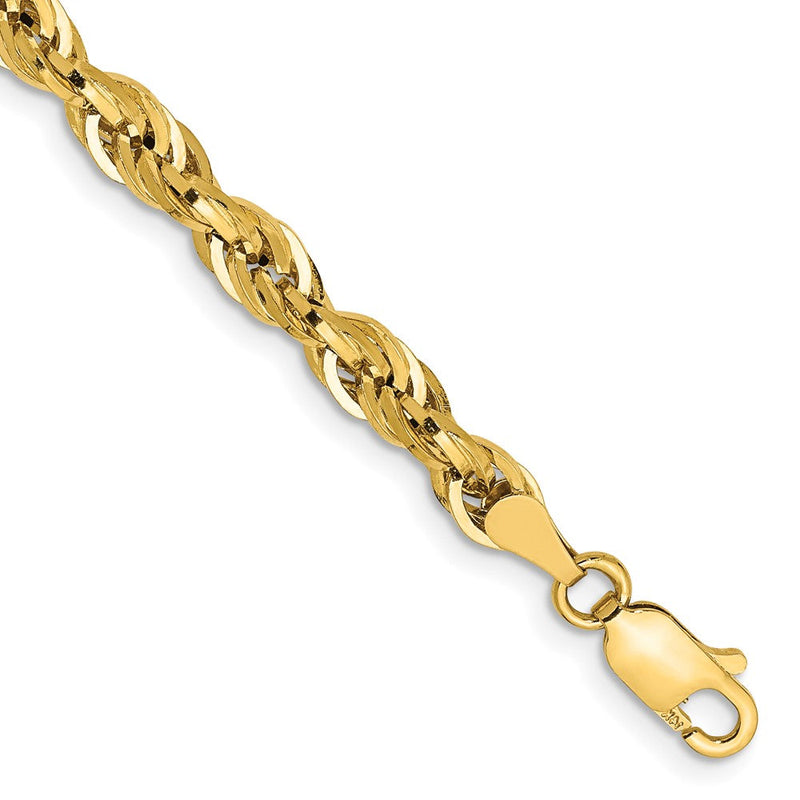 14K Gelbgold 4.25mm Halbmassiv Kordel mit Karabinerverschluss Gliederarmband