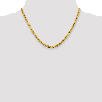 14K Gelbgold 4.75mm Halbmassiv Kordel mit Karabinerverschluss Halskette