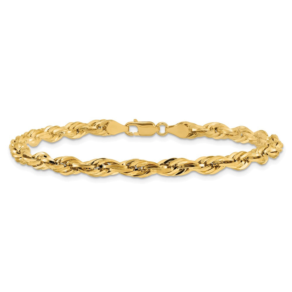 14K Gelbgold 4.75mm Halbmassiv Kordel mit Karabinerverschluss Gliederarmband