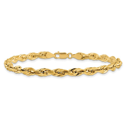 14K Gelbgold 4.75mm Halbmassiv Kordel mit Karabinerverschluss Gliederarmband