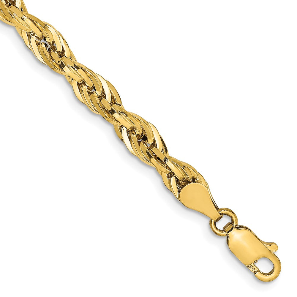 14K Gelbgold 4.75mm Halbmassiv Kordel mit Karabinerverschluss Gliederarmband