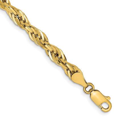 14K Gelbgold 4.75mm Halbmassiv Kordel mit Karabinerverschluss Gliederarmband