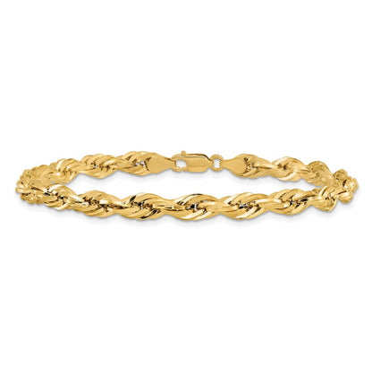 14K Gelbgold 5.4mm Halbmassiv Kordel mit Karabinerverschluss Gliederarmband