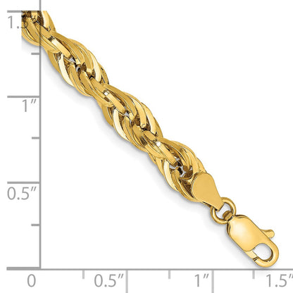 14K Gelbgold 5.4mm Halbmassiv Kordel mit Karabinerverschluss Gliederarmband