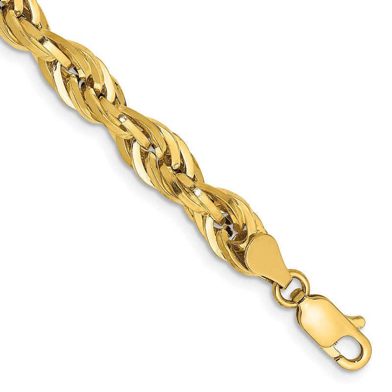 14K Gelbgold 5.4mm Halbmassiv Kordel mit Karabinerverschluss Gliederarmband