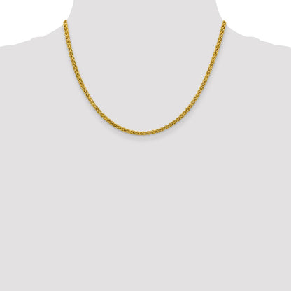 14K Gelbgold 3.45mm Halbmassiv Weizen mit Karabinerverschluss Halskette