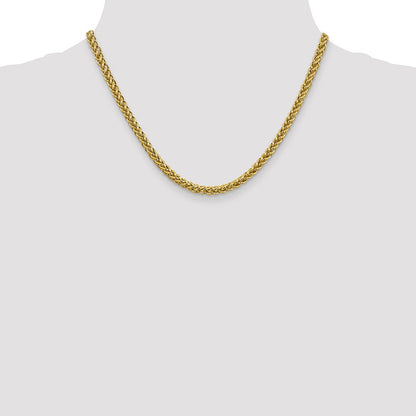14K Gelbgold 16 4.65mm Halbmassiv 3-wire Weizen mit Karabinerverschluss Halskette