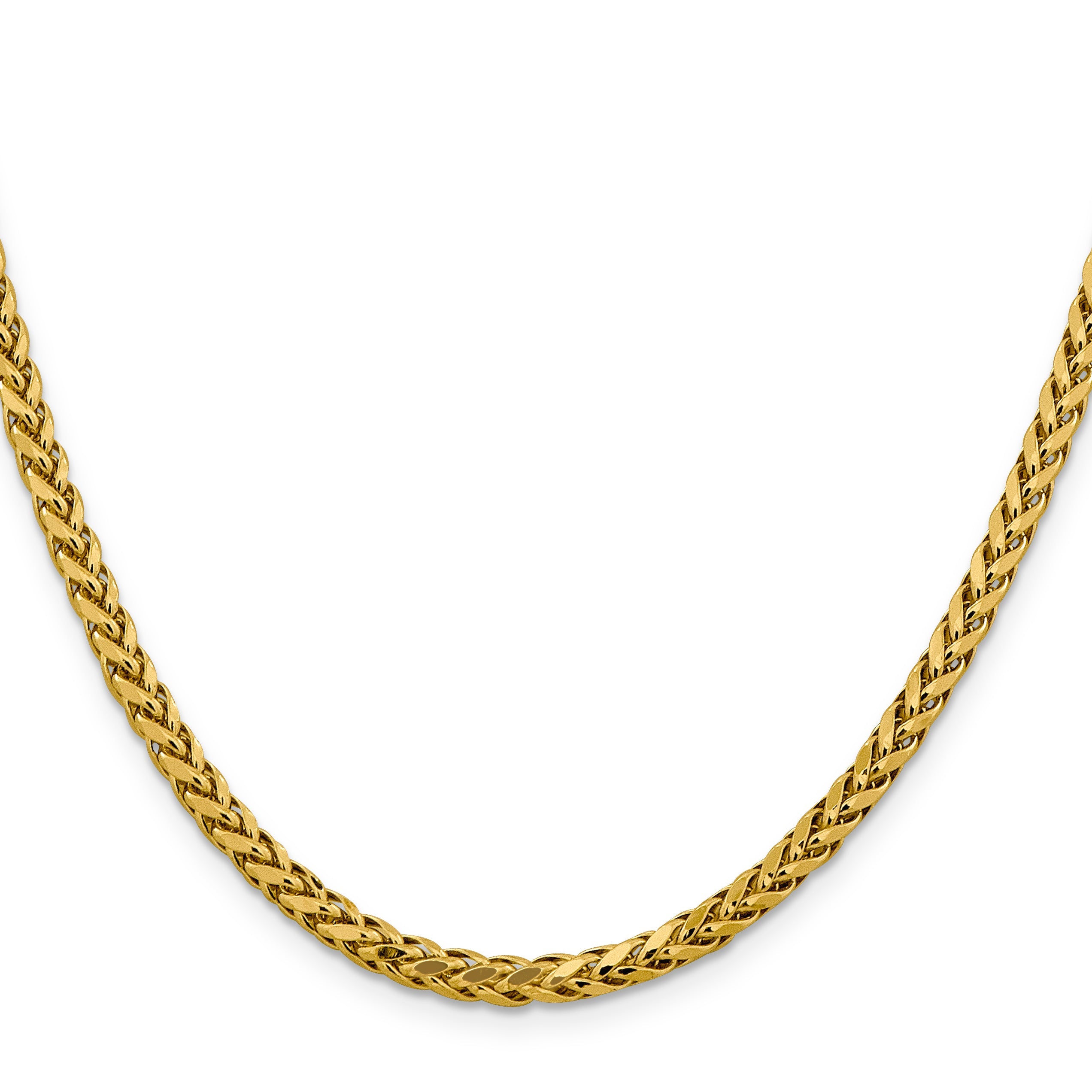 14K Gelbgold 3.7mm Halbmassiv Diamantiert Weizen mit Karabinerverschluss Halskette