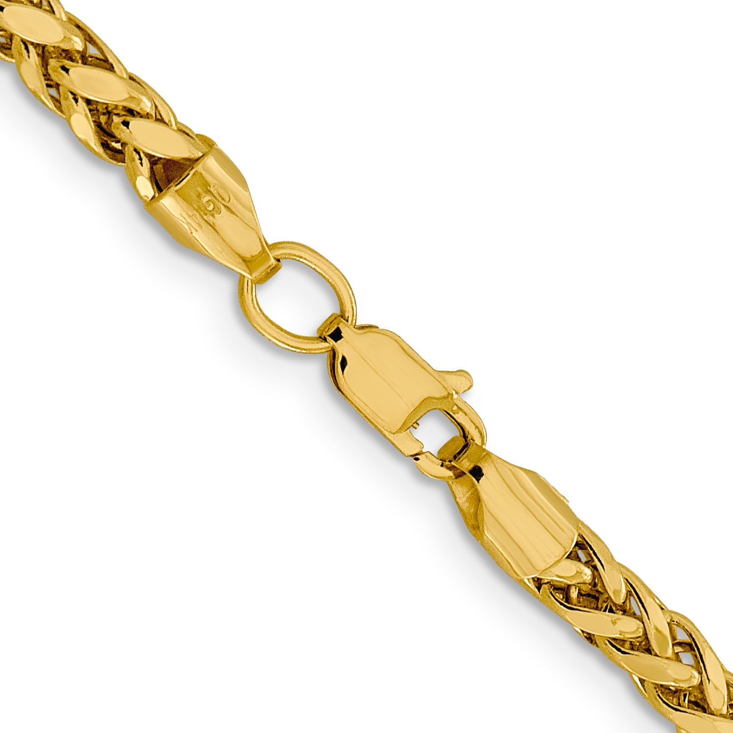14K Gelbgold 3.7mm Halbmassiv Diamantiert Weizen mit Karabinerverschluss Halskette