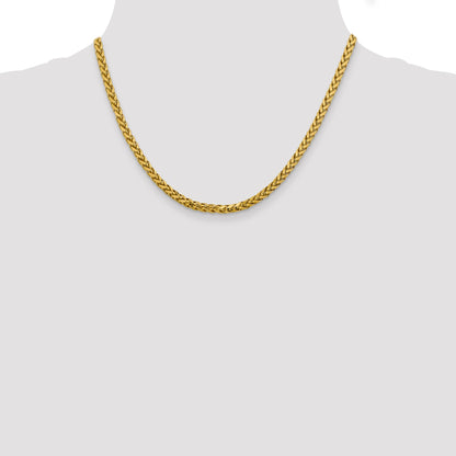 14K Gelbgold 3.7mm Halbmassiv Diamantiert Weizen mit Karabinerverschluss Halskette