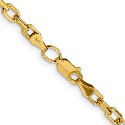 14K Gelbgold 3.7mm Halbmassiv Diamantiert Offen Glieder Ankerkette mit Karabinerverschluss Halskette